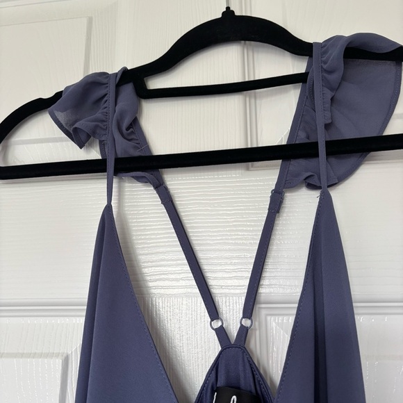 Lulus Here's To Us Maxi Wrap Dress in Granite Blue Size Medium - Picture 5 of 7